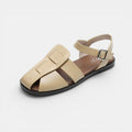 ZOFIA ATELIER milk tea microfiber woven hollow out strappy sandals with buckle detail